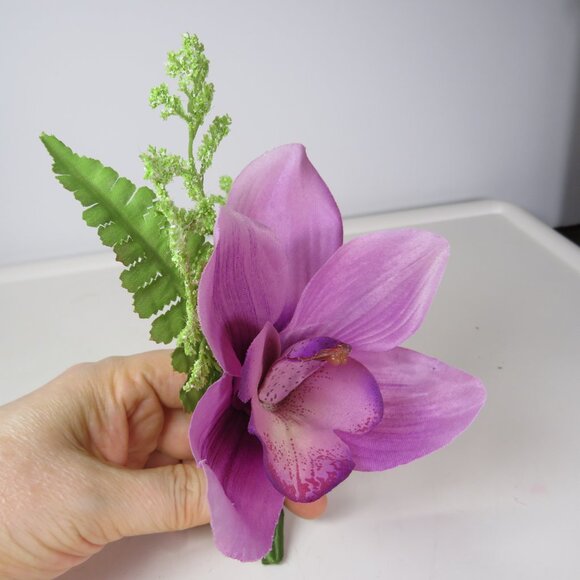 Purple Orchid Faux Floral Corsage or tiny floral arrangement 7x4 #2 - Picture 2 of 9